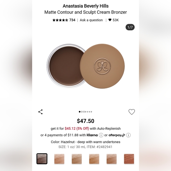 5/75$ Anastasia Beverly Hills cream bronzer (hazelnut) - Picture 11 of 15